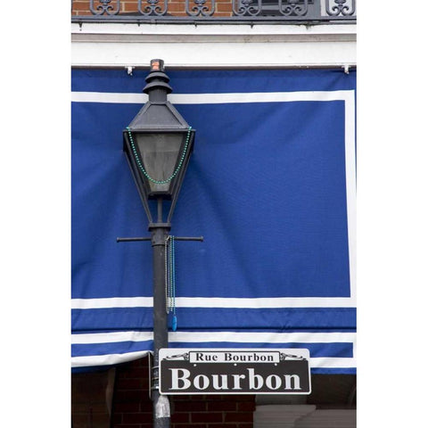 Louisiana, New Orleans Bourbon Street lamppost White Modern Wood Framed Art Print by Kaveney, Wendy