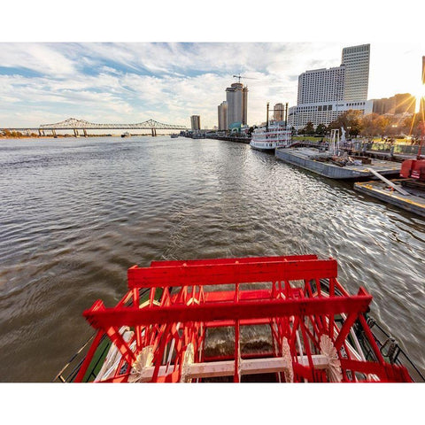 Paddle wheel in motion on the historic steamboat The Natchez in New Orleans-Louisiana-USA Black Modern Wood Framed Art Print by Haney, Chuck