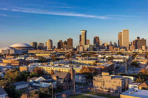 View of the city skyline from the rooftop bar at the Ponchartrain Hotel in New Orleans-Louisiana-USA White Modern Wood Framed Art Print with Double Matting by Haney, Chuck