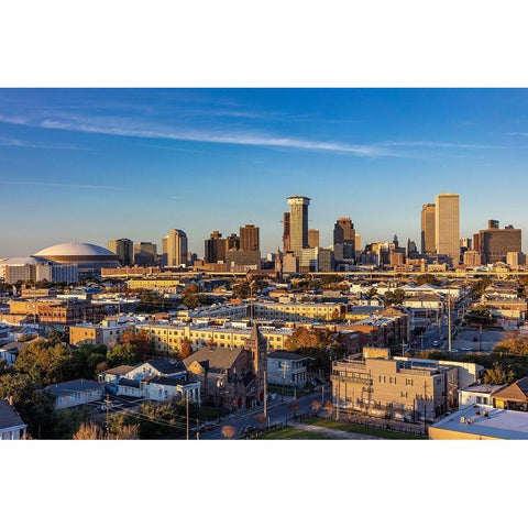 View of the city skyline from the rooftop bar at the Ponchartrain Hotel in New Orleans-Louisiana-USA Black Modern Wood Framed Art Print by Haney, Chuck