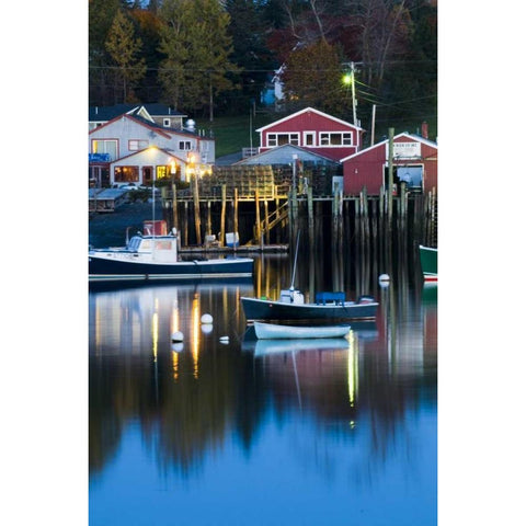 USA, Maine, Bernard Bernard harbor at twilight White Modern Wood Framed Art Print by Rotenberg, Nancy