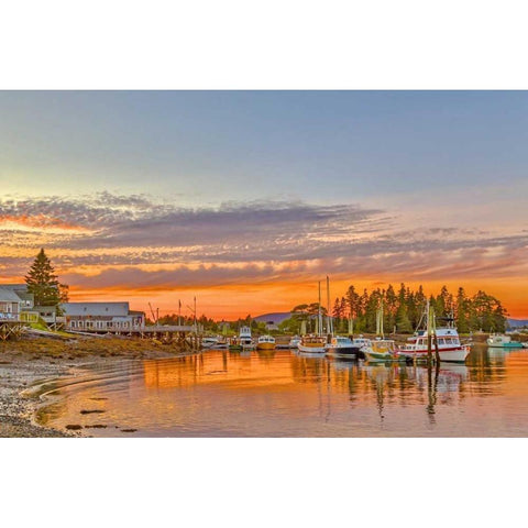 ME, Acadia Boats rest in harbor at sunset Black Modern Wood Framed Art Print by Lord, Fred
