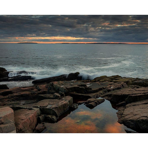 USA-Maine-Acadia National Park Moody sunset on ocean coastline Black Modern Wood Framed Art Print by Jaynes Gallery