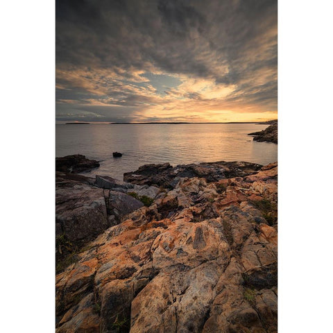 USA-Maine-Acadia National Park Moody sunset on ocean coastline Black Modern Wood Framed Art Print by Jaynes Gallery