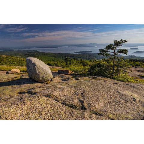 View from Cadillac Mountain looking down onto Frenchman Bay in Acadia National Park-Maine-USA White Modern Wood Framed Art Print by Haney, Chuck