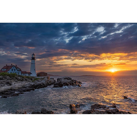 Sunrise at Portland Head Lighthouse in Portland-Maine-USA Black Modern Wood Framed Art Print by Haney, Chuck