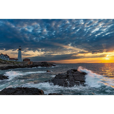 Sunrise at Portland Head Lighthouse in Portland-Maine-USA Black Modern Wood Framed Art Print by Haney, Chuck