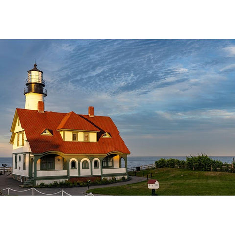 Sunset at Portland Head Lighthouse in Portland-Maine-USA Gold Ornate Wood Framed Art Print with Double Matting by Haney, Chuck