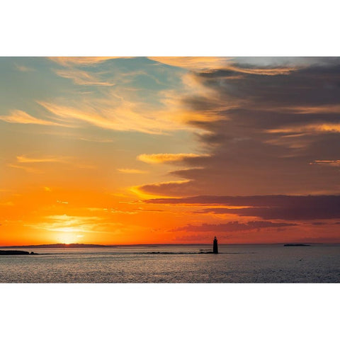 Spectacular sunrise clouds over Ram Island Ledge Lighthouse in Portland-Maine-USA White Modern Wood Framed Art Print by Haney, Chuck