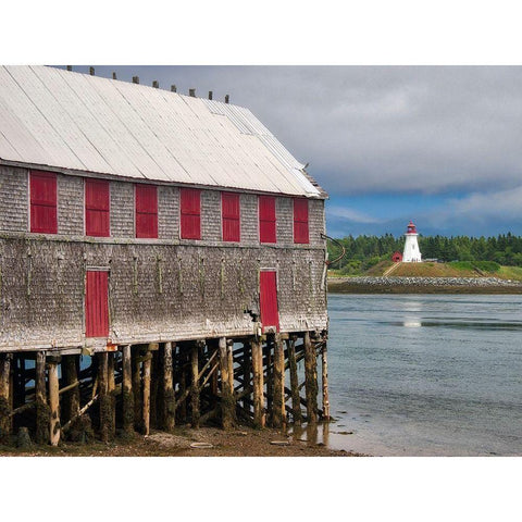 Maine-Lubec Mulholland Point Lighthouse as seen from the town of Lubec-Maine Black Modern Wood Framed Art Print by Eggers, Julie
