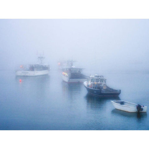 Maine Fishing boats in the harbor with fog Gold Ornate Wood Framed Art Print with Double Matting by Eggers, Julie