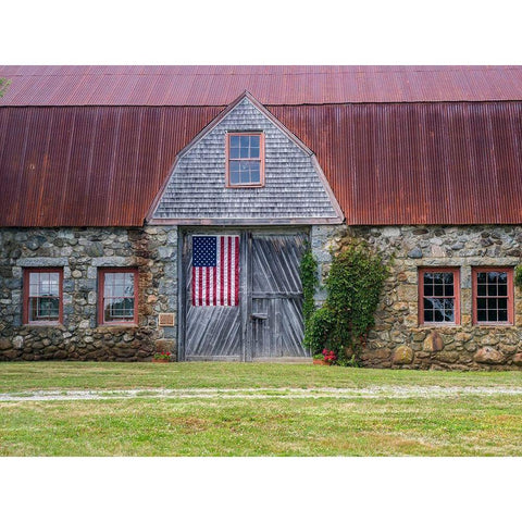 Maine Historic Stone Barn Farm (1820) in Bar Harbor Gold Ornate Wood Framed Art Print with Double Matting by Eggers, Julie