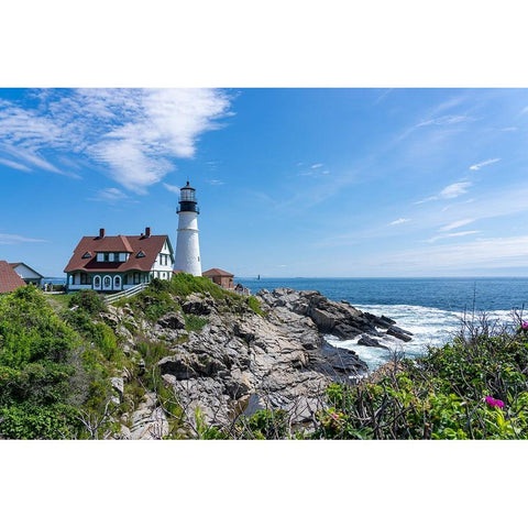Cape Elizabeth-Maine-USA Portland Head Light Gold Ornate Wood Framed Art Print with Double Matting by Horton, Janet