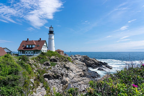 Cape Elizabeth-Maine-USA Portland Head Light White Modern Wood Framed Art Print with Double Matting by Horton, Janet