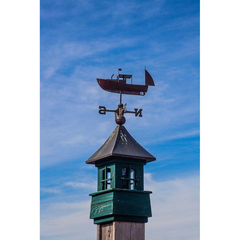 USA-New England-Maine-Mt-Desert Island weather vane topped with a fishing boat Gold Ornate Wood Framed Art Print with Double Matting by Gulin, Sylvia