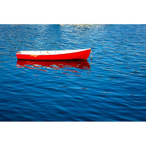 USA-New England-Maine-Camden-Camden Harbor and boat anchored in the harbor White Modern Wood Framed Art Print by Gulin, Sylvia