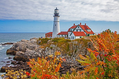 USA-New England-Maine-Cape Elizabeth-Atlantic Portland Head Lighthouse during the Fall season Black Ornate Wood Framed Art Print with Double Matting by Gulin, Sylvia