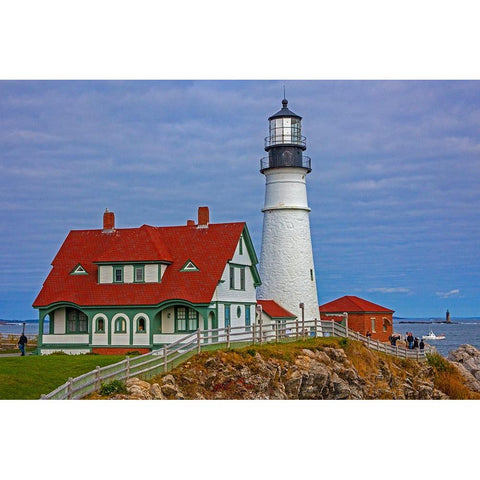 USA-New England-Maine-Cape Elizabeth-Atlantic Portland Head Lighthouse during the Fall season White Modern Wood Framed Art Print by Gulin, Sylvia