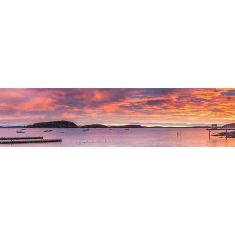 Maine-Mt Desert Island-Bar Harbor-view of Frenchman Bay-autumn-sunrise White Modern Wood Framed Art Print by Bibikow, Walter