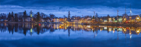 Maine-Kennebunkport-village reflection-winter-dusk White Modern Wood Framed Art Print with Double Matting by Bibikow, Walter