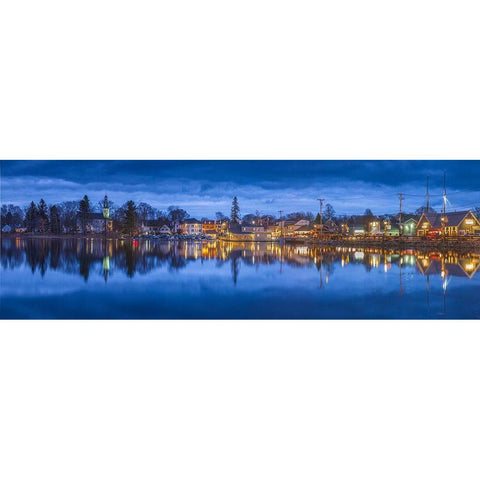 Maine-Kennebunkport-village reflection-winter-dusk Black Modern Wood Framed Art Print with Double Matting by Bibikow, Walter
