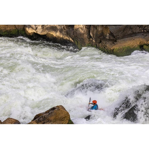 USA-Maryland-Great Falls-Potomac River and Kayaker Gold Ornate Wood Framed Art Print with Double Matting by Looney, Hollice