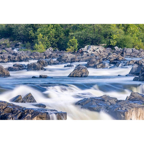 Usa-Maryland Great Falls Overlook-Potomac River-Long Exposure of the Water of the Potomac White Modern Wood Framed Art Print by Looney, Hollice