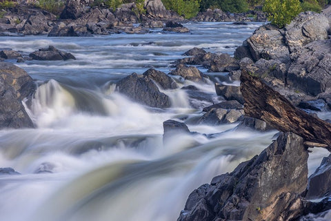Usa-Maryland Great Falls Overlook-Potomac River-Long Exposure of the Water of the Potomac Black Ornate Wood Framed Art Print with Double Matting by Looney, Hollice
