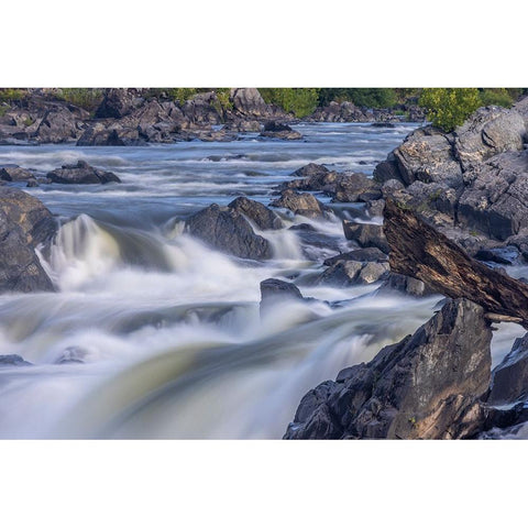 Usa-Maryland Great Falls Overlook-Potomac River-Long Exposure of the Water of the Potomac White Modern Wood Framed Art Print by Looney, Hollice