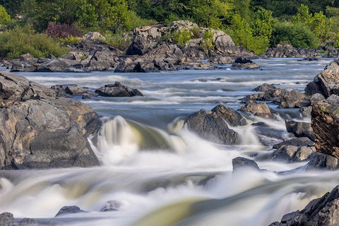 Usa-Maryland Great Falls Overlook-Potomac River-Long Exposure of the Water of the Potomac Black Ornate Wood Framed Art Print with Double Matting by Looney, Hollice