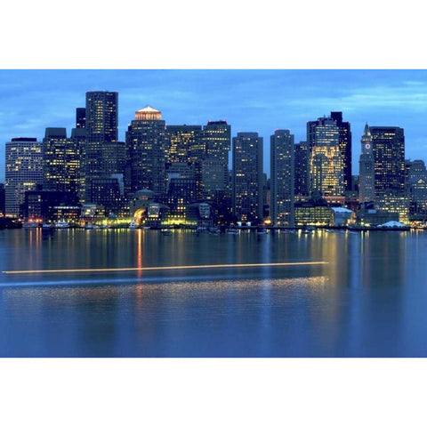 MA, Boston Boat leaves trail on Boston Harbor Gold Ornate Wood Framed Art Print with Double Matting by Ross, Nancy ,  Steve