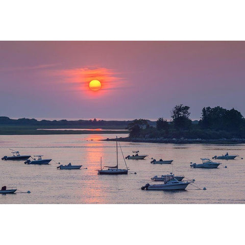 New England-Massachusetts-Ipswich-sunrise over Great Neck White Modern Wood Framed Art Print by Bibikow, Walter