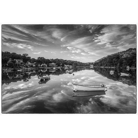 New England-Massachusetts-Cape Ann-Gloucester-Annisquam-Lobster Cove-reflections White Modern Wood Framed Art Print by Bibikow, Walter