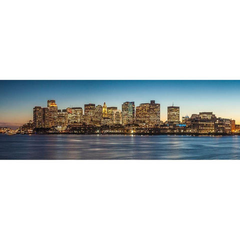 New England-Massachusetts-Boston-city skyline from Boston Harbor-dusk Black Modern Wood Framed Art Print with Double Matting by Bibikow, Walter