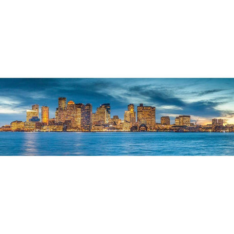 New England-Massachusetts-Boston-city skyline from Boston Harbor-dusk Gold Ornate Wood Framed Art Print with Double Matting by Bibikow, Walter