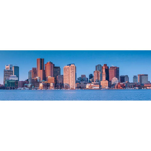 New England-Massachusetts-Boston-city skyline from Boston Harbor-dawn Black Modern Wood Framed Art Print with Double Matting by Bibikow, Walter