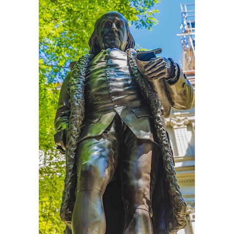 Benjamin Franklin Statue-Boston-Massachusetts-Front of the Boston Latin School founded 1635-Statue  White Modern Wood Framed Art Print by Perry, William