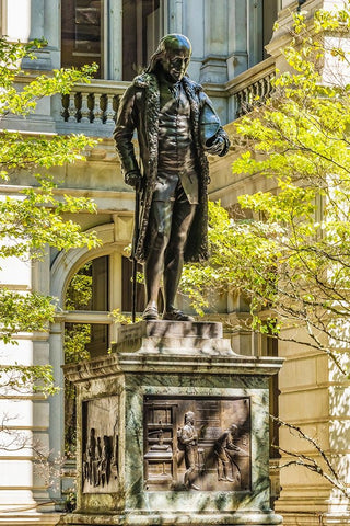 Benjamin Franklin Statue-Boston-Massachusetts-Front of the Boston Latin School founded 1635-Statue  Black Ornate Wood Framed Art Print with Double Matting by Perry, William