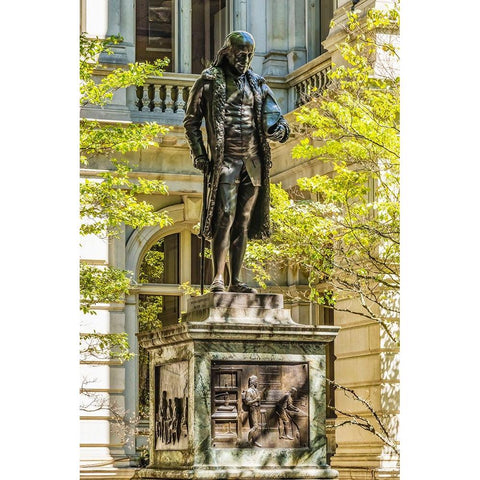 Benjamin Franklin Statue-Boston-Massachusetts-Front of the Boston Latin School founded 1635-Statue  Black Modern Wood Framed Art Print by Perry, William