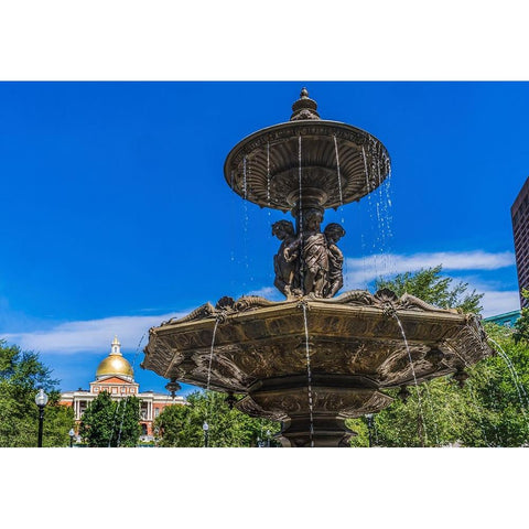 Brewer Fountain-Boston Common-State House-Boston-Massachusetts-Fountain cast in 1868 by Lenard-Mass Black Modern Wood Framed Art Print by Perry, William