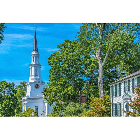 First Parish Church-Harrington House-Lexington Battle Green-Massachusetts-Site of April 19-1775 fir Black Modern Wood Framed Art Print by Perry, William