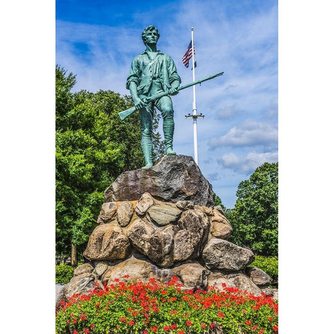 Lexington Minute Man Patriot Statue-Lexington Battle Green-Massachusetts-Site of April 19-1775 firs Black Modern Wood Framed Art Print by Perry, William