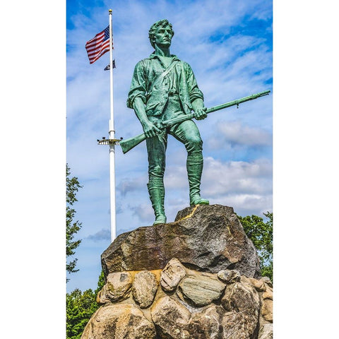 Lexington Minute Man Patriot Statue-Lexington Battle Green-Massachusetts-Site of April 19-1775 firs Black Modern Wood Framed Art Print by Perry, William