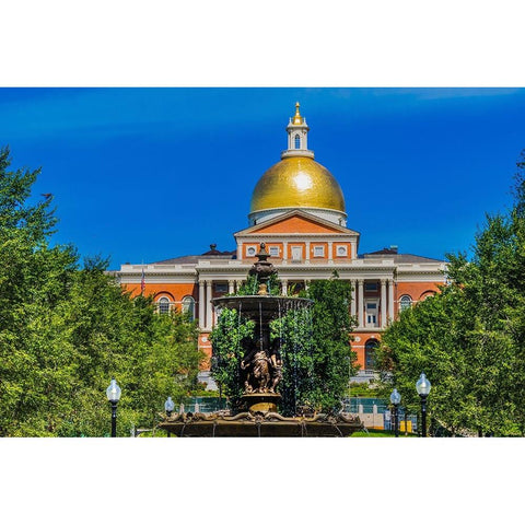 Brewer Fountain-Boston Common-State House-Boston-Massachusetts-Fountain cast in 1868 by Lenard-Mass Black Modern Wood Framed Art Print by Perry, William