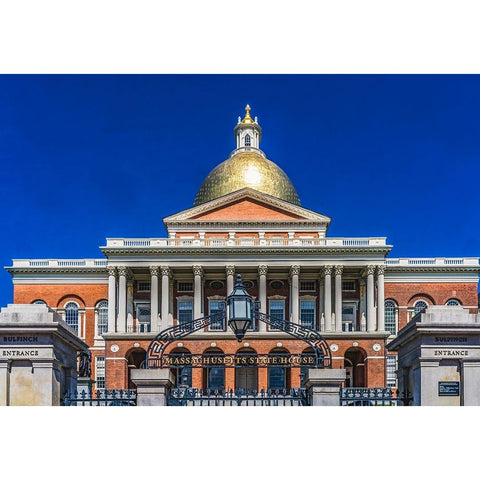 Golden Dome State House State Legislature Governor Office-Boston-Massachusetts-Massachusetts State  Black Modern Wood Framed Art Print by Perry, William