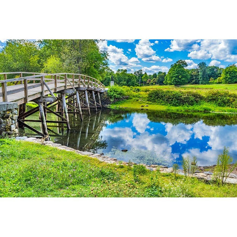 Old North Bridge Concord River Minute Man National Historical Park American Revolution Monument Mas Black Modern Wood Framed Art Print by Perry, William