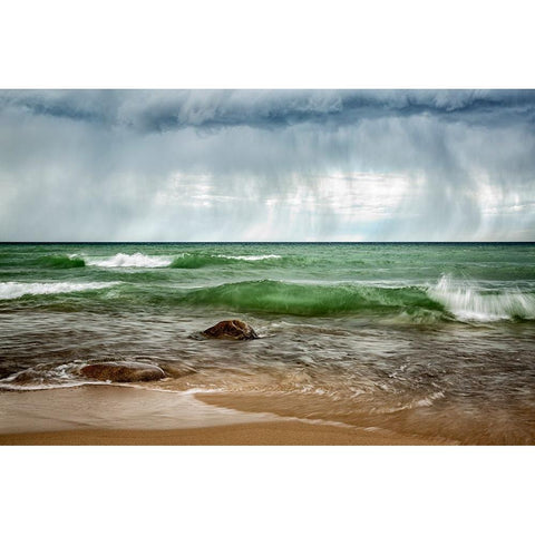 USA-Michigan-Upper Peninsula-Munising Rain clouds over Pictured Rocks National Lakeshore Gold Ornate Wood Framed Art Print with Double Matting by Collins, Ann