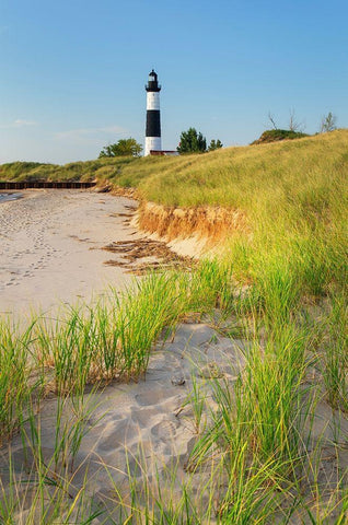 Big Sable Point Lighthouse on the eastern shore of Lake-Michigan Ludington State Park-Michigan White Modern Wood Framed Art Print with Double Matting by Majchrowicz, Alan