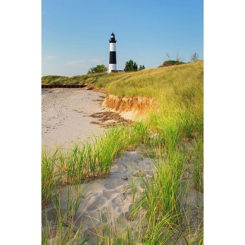 Big Sable Point Lighthouse on the eastern shore of Lake-Michigan Ludington State Park-Michigan Black Modern Wood Framed Art Print with Double Matting by Majchrowicz, Alan