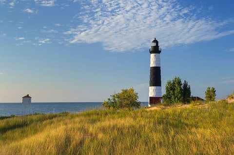 Big Sable Point Lighthouse on the eastern shore of Lake-Michigan Ludington State Park-Michigan White Modern Wood Framed Art Print with Double Matting by Majchrowicz, Alan